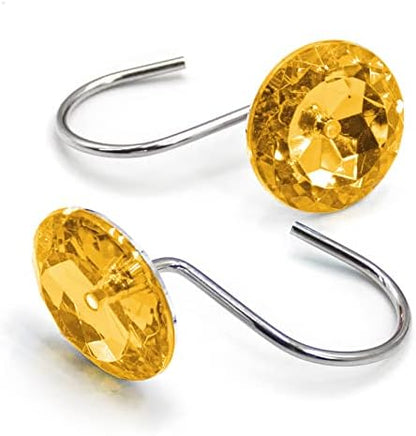 Crystal Diamond Round Shower Curtain Hooks Rings for Bathroom,Gold,12PCS