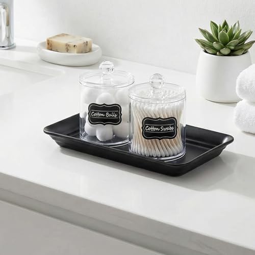 SheeChung 2 Pack Acrylic Qtip Holder with Labels, Qtip Jars for Bathroom