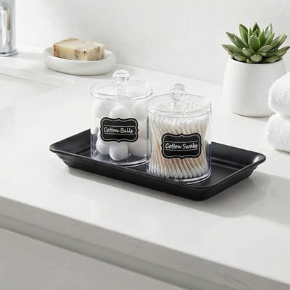 SheeChung 2 Pack Acrylic Qtip Holder with Labels, Qtip Jars for Bathroom
