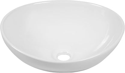Vessel Sink, 16"W x 13"D inch Oval Bathroom Sink Above Counter White Ceramic Porcelain Vanity Bowl Countertop Art Basin