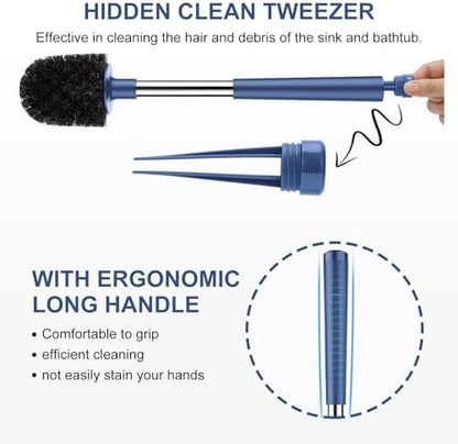 SetSail Toilet Brush and Holder, Self Closing Lid Toilet Bowl Brushes Holder and Extra Long Handle Ventilated Toilet Brush Set for Bathroom Cleaning, Nylon Bristles, Dark & Blue