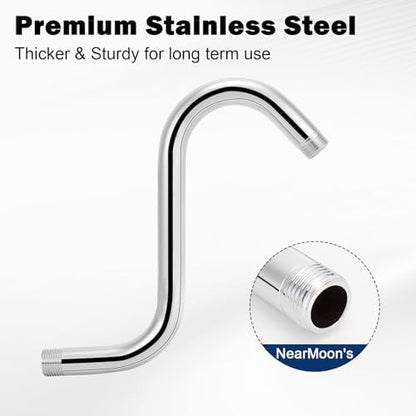 NearMoon S Shaped Shower Head Riser Arm, Shower Extender Arm with Flange, Standard 1/2" Connection- Bathroom Accessory (8 Inch, Chrome)