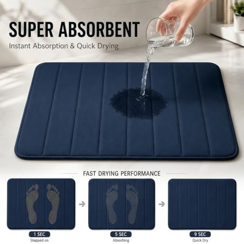 Memory Foam Bath Mat Set 3 Piece，Super Soft Absorbent Bathroom Rug Non Slip, Quick Dry,Machine Wash, Perfect Plush Bathroom Rugs,Home Decor Accessories,Navy Blue
