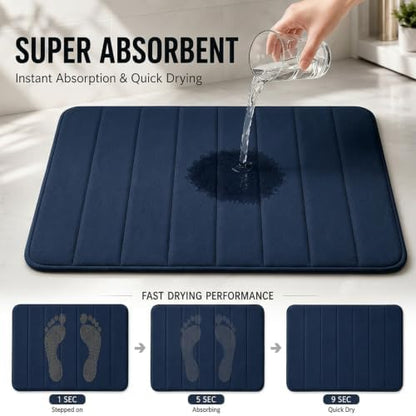 Memory Foam Bath Mat Set 3 Piece，Super Soft Absorbent Bathroom Rug Non Slip, Quick Dry,Machine Wash, Perfect Plush Bathroom Rugs,Home Decor Accessories,Navy Blue