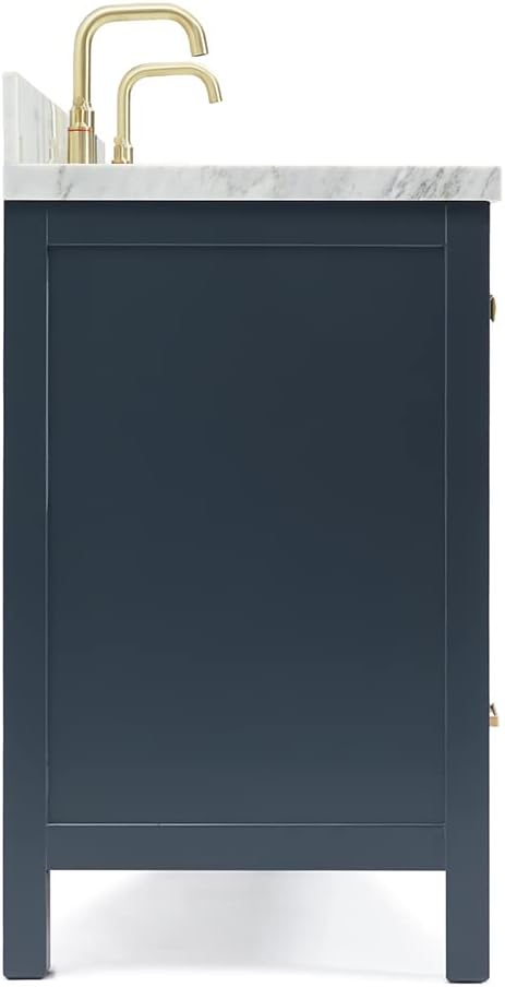 ARIEL Cambridge 72-inch Bathroom Vanity with Sink,Solid Wood, 1.5-inch Italian Carrara Marble Countertop, Double Oval Porcelain Sink, 4 Soft Closing Doors, 6 Dovetail Drawers, Midnight Blue