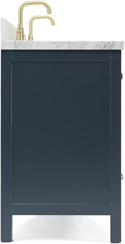 ARIEL Cambridge 72-inch Bathroom Vanity with Sink,Solid Wood, 1.5-inch Italian Carrara Marble Countertop, Double Oval Porcelain Sink, 4 Soft Closing Doors, 6 Dovetail Drawers, Midnight Blue
