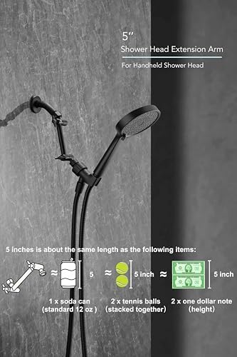 5 Inch Adjustable Shower Head Extension Arm With Locking Set Screw, Singing Rain Metal Matte Black Angle Height Adjustable, Easy To Install, G1/2 Universal Connector Compatible (Matte Black Finish)