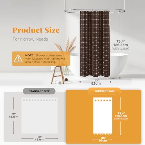 BTTN Stall Boho Farmhouse Linen Heavy Duty Shower Curtain Set, 36x72, Brown