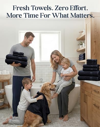 LANE LINEN Bath Towel Set Quick Dry 100% Cotton 24 Piece Soft - Black