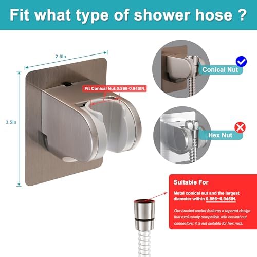 GwernKB Shower Head Holder Strong Adhesive No Drilling Wall Mount Adjustable Handheld Showerhead Bracket for RV Kids Bathroom Shower,Fix Firmly and Use Conveniently (Brushed Nickle, 1)