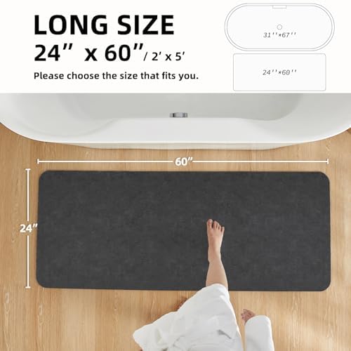 TYUU Thin Bath Mat Runner, Long Bathroom Rugs Non Slip, 24x60 Dark Grey