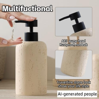 Bathroom Accessories Set, Travertine Stone Look, 5 PCS, Yellow