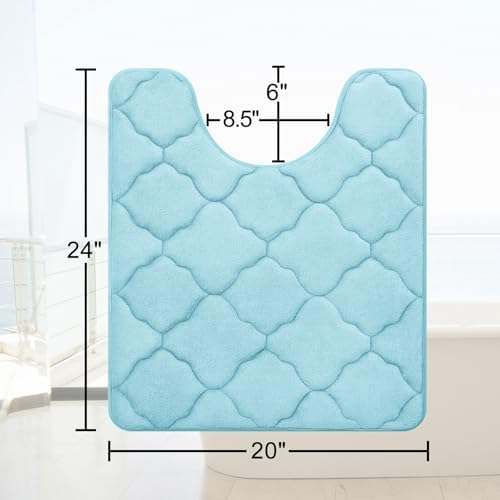 OLANLY Memory Foam Toilet Rugs U-Shaped 24x20, Soft Bath Mat, Sky Blue