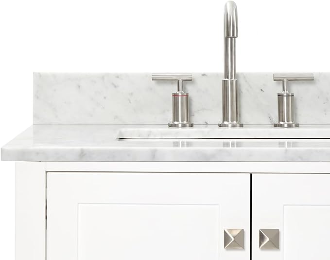 ARIEL Cambridge 72-inch Bathroom Vanity with Sink,Solid Wood, 0.75-inch Italian Carrara Marble Countertop, Double Rectangular Porcelain Sink, 4 Soft Closing Doors, 6 Dovetail Drawers, White