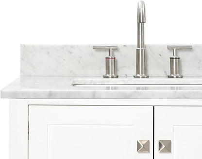 ARIEL Cambridge 72-inch Bathroom Vanity with Sink,Solid Wood, 0.75-inch Italian Carrara Marble Countertop, Double Rectangular Porcelain Sink, 4 Soft Closing Doors, 6 Dovetail Drawers, White