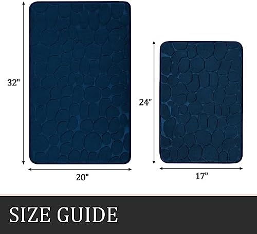 YIHOUSE Bathroom Rugs Mat Set, Memory Foam Bath Mat 2 Piece Navy Blue