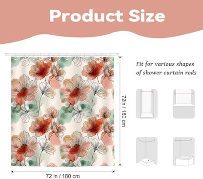 Boho Pink and Red Floral Shower Curtain for Bathroom 72 x 72 Inch