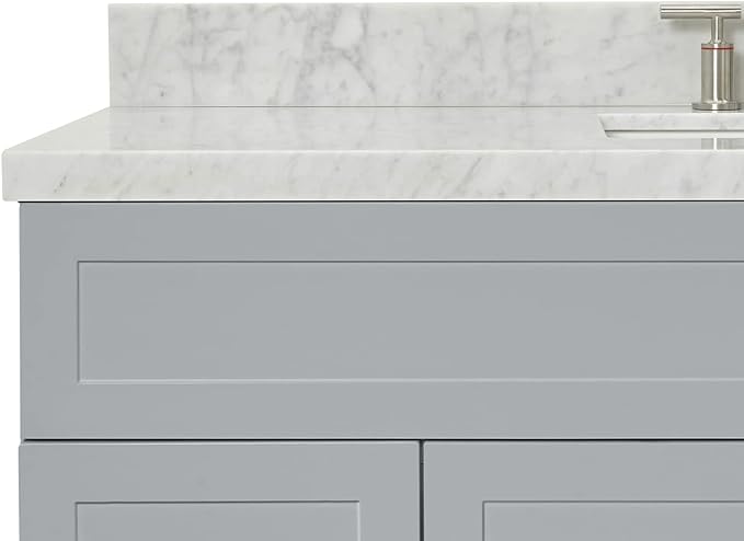 Bradford 54" Grey Single Bathroom Vanity with Sink, 1.5" Italian Carrara Marble Countertop, Rectangular Undermount Sink, 2 Soft Closing Doors, 4 Dovetail Drawers, Brushed Nickel