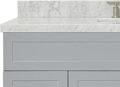Bradford 54" Grey Single Bathroom Vanity with Sink, 1.5" Italian Carrara Marble Countertop, Rectangular Undermount Sink, 2 Soft Closing Doors, 4 Dovetail Drawers, Brushed Nickel