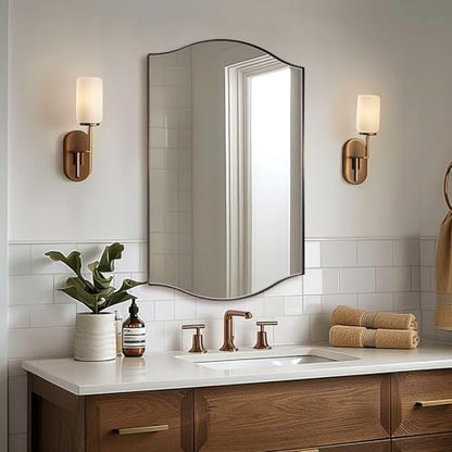 ANDY STAR 24"x36" Bronze Bathroom Mirror, Rectangle Scalloped Wall Mirror in Stainless Steel Metal Frame, Modern Brushed Bronze Finish with Curved Edge Design, Wall-Mount Vertically or Horizontally