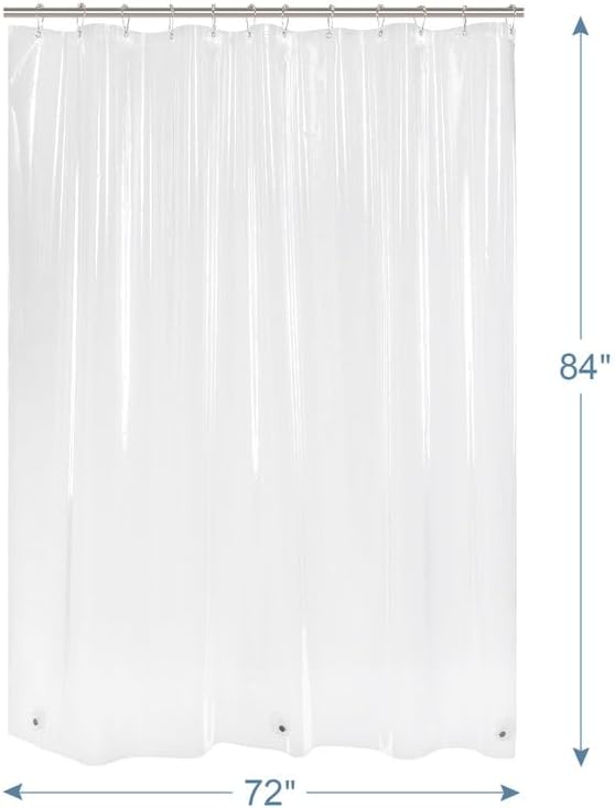 Extra Long Shower Curtain Liner 72 x 84 Clear Shower Liner Medium Weight PEVA Waterproof Inside Shower Curtains for Bathroom with 3 Magnets and Rustproof Grommets