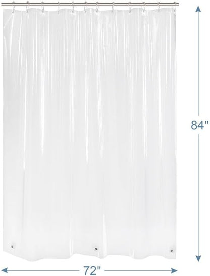 Extra Long Shower Curtain Liner 72 x 84 Clear Shower Liner Medium Weight PEVA Waterproof Inside Shower Curtains for Bathroom with 3 Magnets and Rustproof Grommets