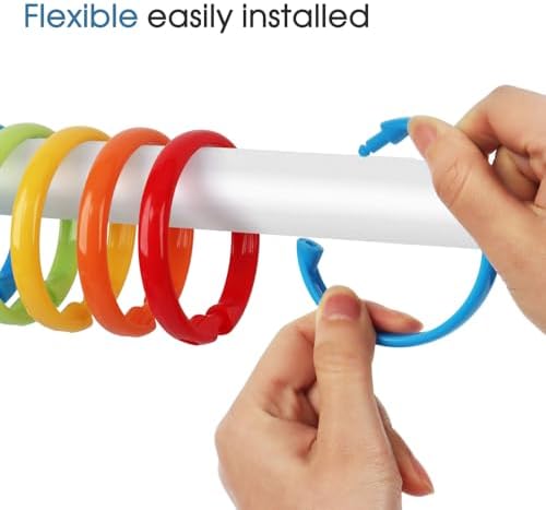 Colorful Shower Curtain Hooks - 12 Pcs Circular Plastic Shower Curtain Rings for Bathroom - O Shaped Rainbow Color Shower Hooks Rings for Shower Curtain Rod