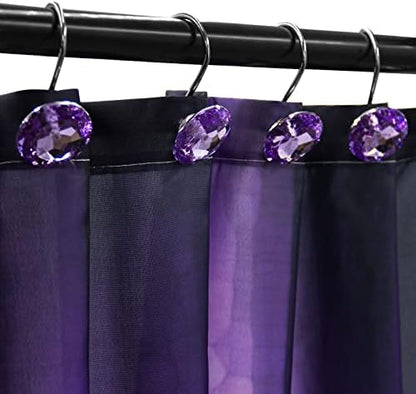 Crystal Diamond Round Shower Curtain Hooks Rings for Bathroom,Purple,12PCS