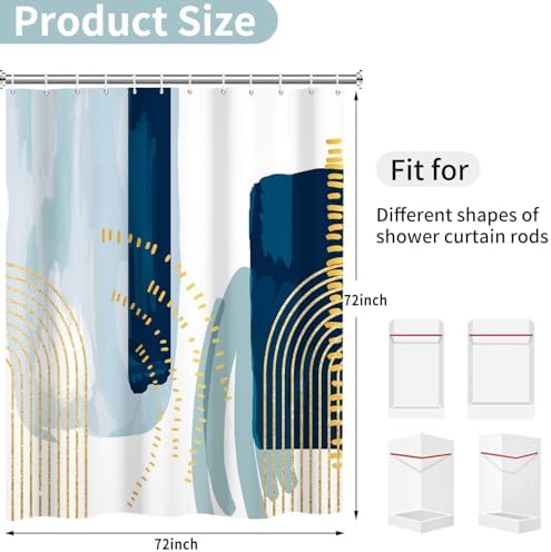 deFouliao Boho Shower Curtain, Mid Century Modern Blue Waterproof Shower Curtain for Bathroom Bathtub Home Curtain Decor with Hooks, 65Wx72L