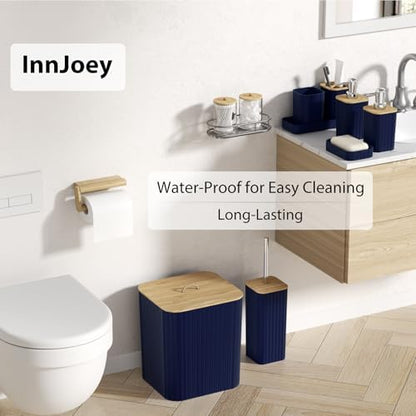 Bathroom Accessories Set - 10PC Bathroom Sets, Navy Blue Bathroom Set, Bathroom Accessories Set, Toilet Brush, Bathroom Trash Can & Soap Dispenser