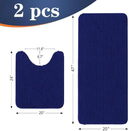 OLANLY Chenille Bathroom Rugs Mats Sets 2 Piece, 47"x20"+24"x20", Navy