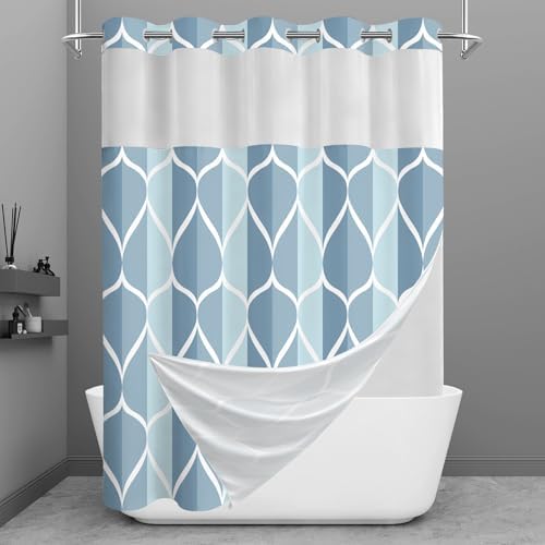 Yiatn Light Blue Shower Curtain with Snap-in Liner, 71 x 74 Inch