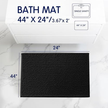 SUBRTEX Bathroom Rugs, 24" x 44" Chenille Bath Rug Soft Short Plush Bath Mat Soft Shower Mat Water Absorbent Shower Mat Quick Dry Machine Washable, Black