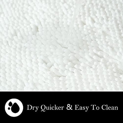 Bathroom Rugs Chenille Bath mat 2 Piece Set, Super Absorbent, Strong PVC Non Slip Backing, Bath mats for Bathroom, Plush Shaggy, Thick, Machine Washable, Bathtub, Shower, Toilet.(White)