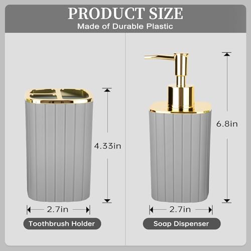 Grey Bathroom Soap Dispenser and Toothbrush Holder for Boho Bathroom Decor