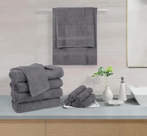 HILLFAIR Premium 100% Combed Cotton 12 Piece Bath Towels Set - Platinum