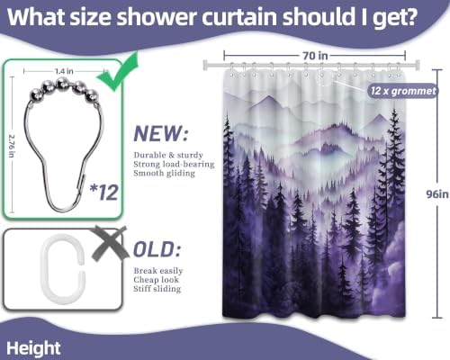 Dark Purple Forest Extra Long Shower Curtain, Tall 72X96 in, Mountain