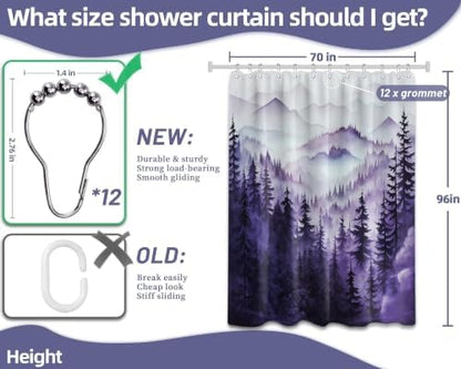Dark Purple Forest Extra Long Shower Curtain, Tall 72X96 in, Mountain
