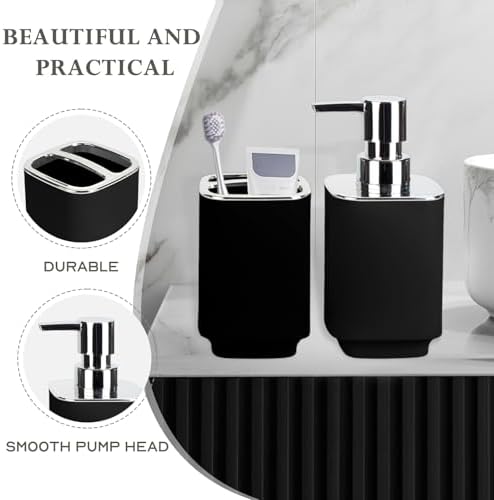 Black Bathroom Accessories 2 Pcs, Soap Dispenser and Toothbrush Holder Set