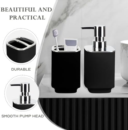 Black Bathroom Accessories 2 Pcs, Soap Dispenser and Toothbrush Holder Set