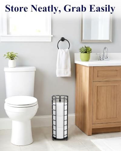 Kitsure Toilet Paper Holder Stand, Space-Saving Organizers, Black, 16.0" H