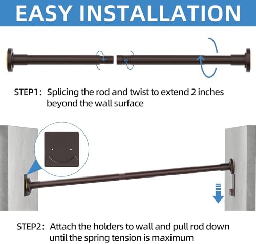 CorkLatta Matte Bronze Shower Curtain Rod,1 Inch Diameter Stainless Steel Adjustable Spring Tension Rods 32 to 80",with Holders,Anti-Slip,Curtain Rods No Drilling(1 Pack)