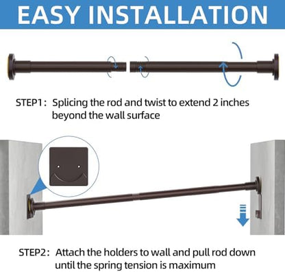 CorkLatta Matte Bronze Shower Curtain Rod,1 Inch Diameter Stainless Steel Adjustable Spring Tension Rods 32 to 68",with Holders,Anti-Slip,Curtain Rods No Drilling(1 Pack)