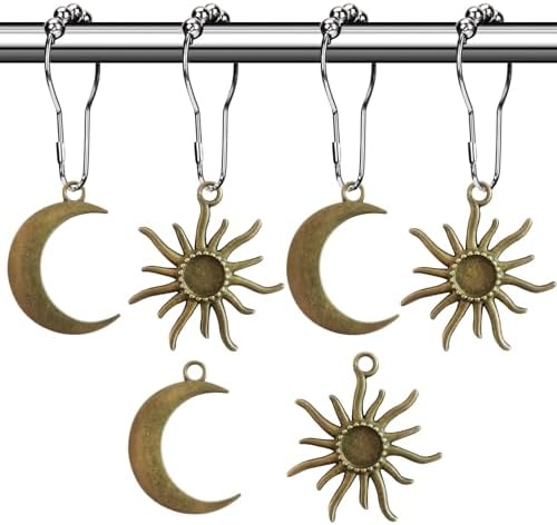 Sun Moon Celestial Shower Curtain Hooks Rings - Mid Century Abstract Boho Shower Curtain Hooks, Minimalist Vintage Cute Shower Hooks,Chic Mystic Fantasy Goth Nature Bathroom Decor