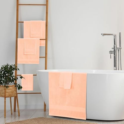 Belizzi Home 8 Piece Towel Set 100% Ring Spun Cotton, 2 Bath Towels 27x54, 2 Hand Towels 16x28 and 4 Washcloths 13x13 - Ultra Soft Highly Absorbent Machine Washable Hotel Spa Quality - Peach
