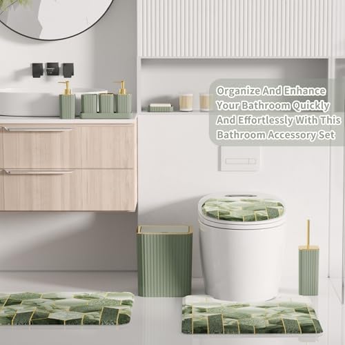 XLHOMO Bathroom Set - 26PC Bathroom Set with Shower Curtain and Rugs, Bathroom Accessory Set, Sage Green Bathroom Accessories Set, Trash Can & Soap Dispenser