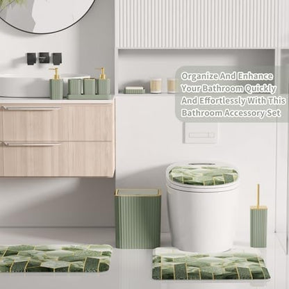 XLHOMO Bathroom Set - 26PC Bathroom Set with Shower Curtain and Rugs, Bathroom Accessory Set, Sage Green Bathroom Accessories Set, Trash Can & Soap Dispenser