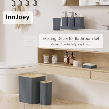 Bathroom Accessories Set - 10PC Bathroom Set, Grey Bathroom Set, Bathroom Accessories Set, Toilet Brush, Bathroom Trash Can & Soap Dispenser