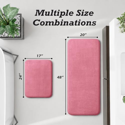 HUXMEYSON Bathroom Rugs Sets 2 Piece, Non-Slip & Quick Dry Bath Mat Set, Ultra Soft Velvet Bath Rugs for Bathroom, Toilet and Shower Floor, Pink