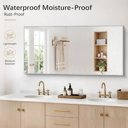 DESBING 30" x 60" Bathroom Mirror, Silver Metal Frame Wall Mirror